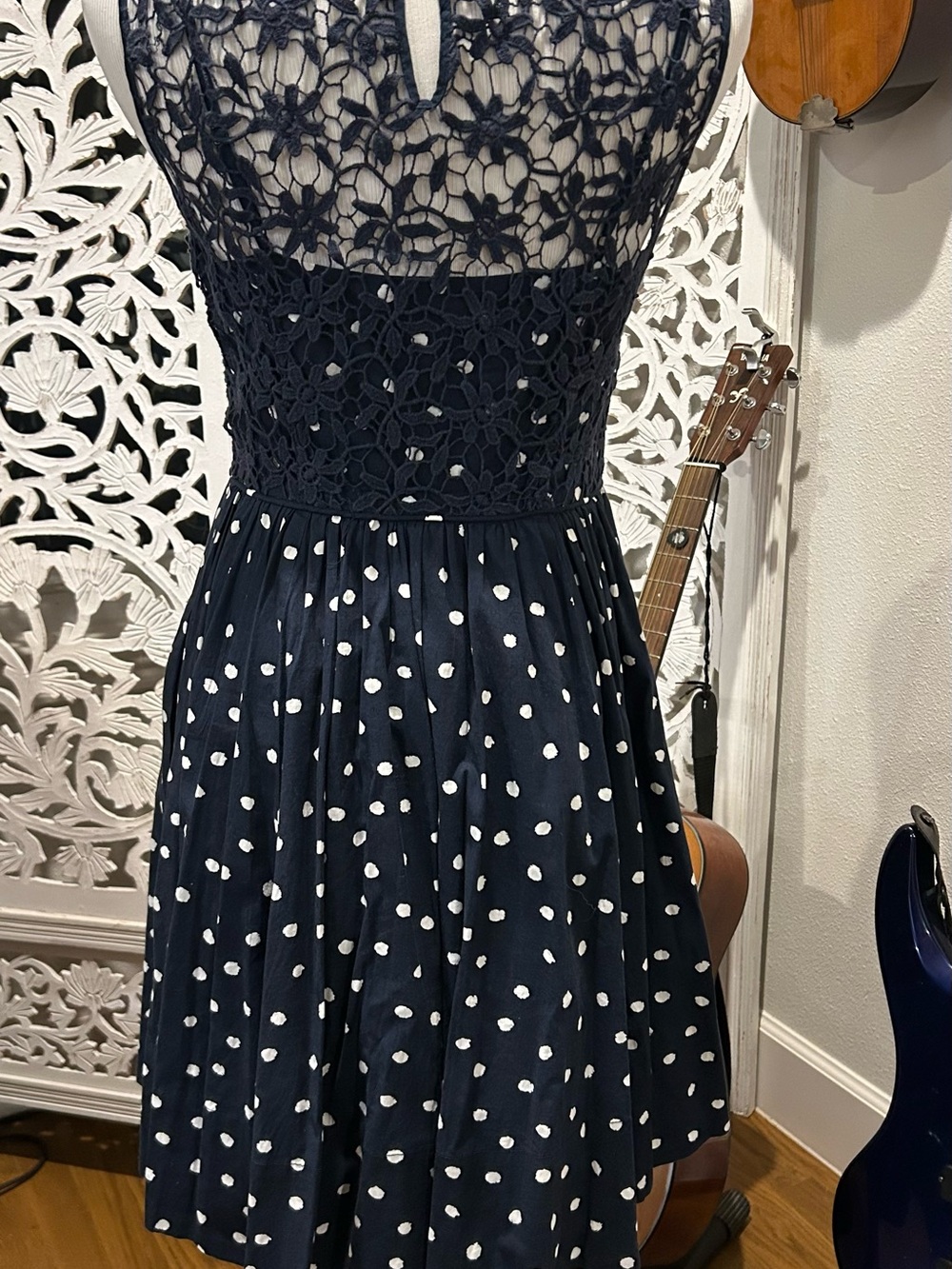Moulinette Soeurs Navy Polka Dot Lace-Top Mini Dress